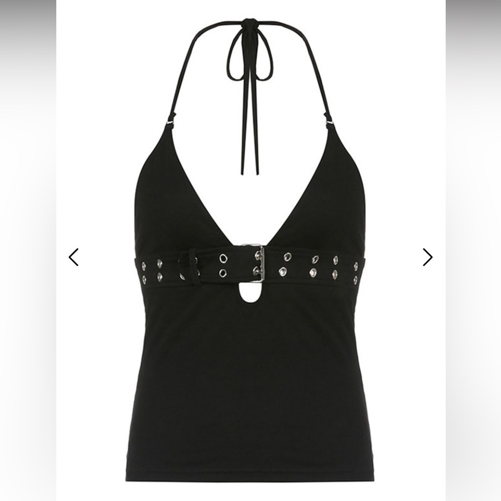 Buckle Strap Halter Crop Cami Top